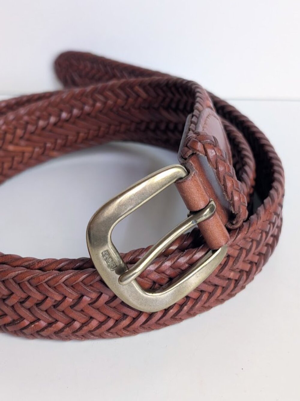 POLO Ralph Lauren Brown Braided Leather Belt Solid Brass Buckle Unisex Sz:42/105
